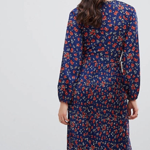 Influence | Floral Print Midi Dress with Pleated Skirt Belted - Picture 3 of 7